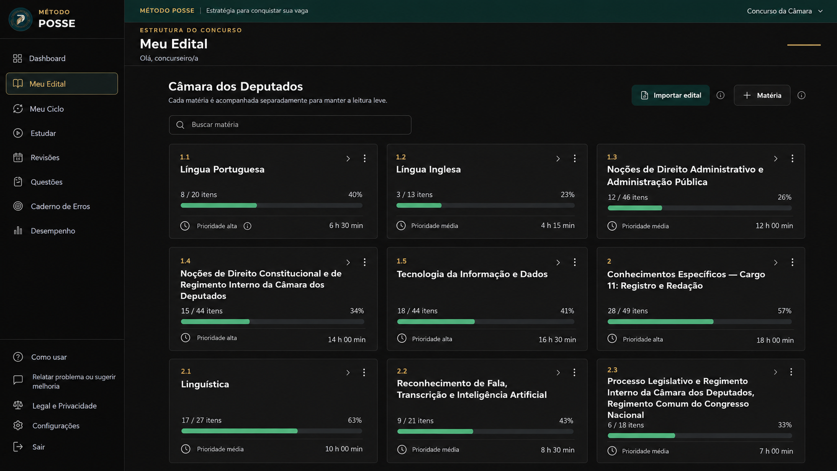 Tela Meu Edital do Planner Método POSSE
